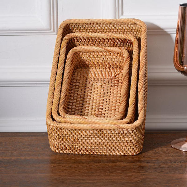 Woven Rectangular Basket for Shelves, Rattan Storage Basket, Storage Baskets for Bathroom, Woven Baskets for Living Room-HomePaintingDecor