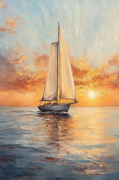 Acrylic Painting on Canvas, Simple Painting Ideas for Dining Room, Modern Acrylic Canvas Painting, Oversized Canvas Painting for Sale, Sail Boat Paintings-HomePaintingDecor