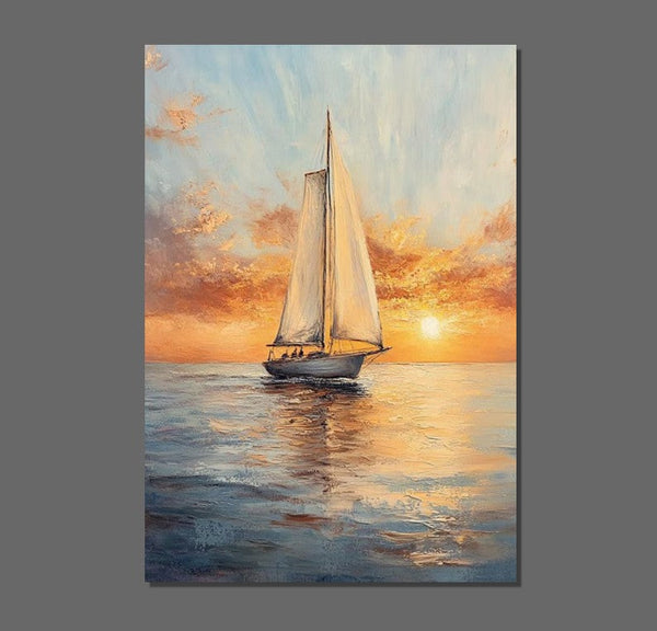 Simple Painting Ideas for Dining Room, Modern Acrylic Canvas Painting, Acrylic Painting on Canvas, Oversized Canvas Painting for Sale, Sail Boat Paintings-HomePaintingDecor