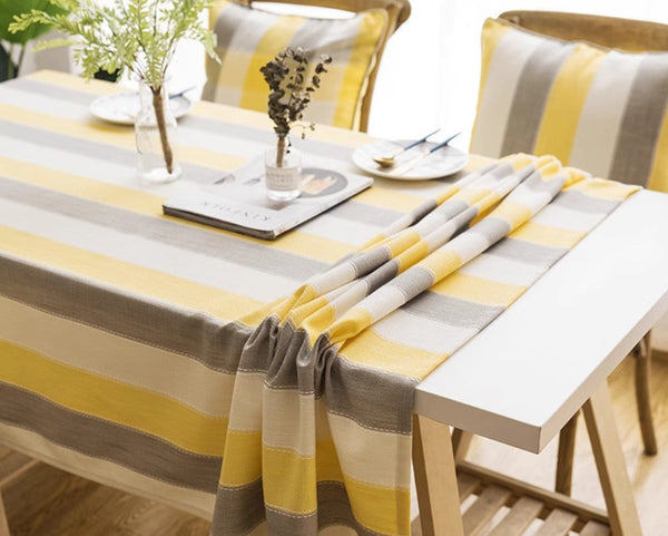 Yellow Stripe Cotton and Linen Tablecloths, Rectangular Tablecloth for Oval Table, Kitchen Rectangular Table Covers, Modern Table Cloths for Dining Room-HomePaintingDecor