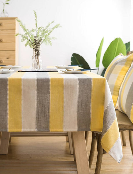 Yellow Stripe Cotton and Linen Tablecloths, Rectangular Tablecloth for Oval Table, Kitchen Rectangular Table Covers, Modern Table Cloths for Dining Room-HomePaintingDecor