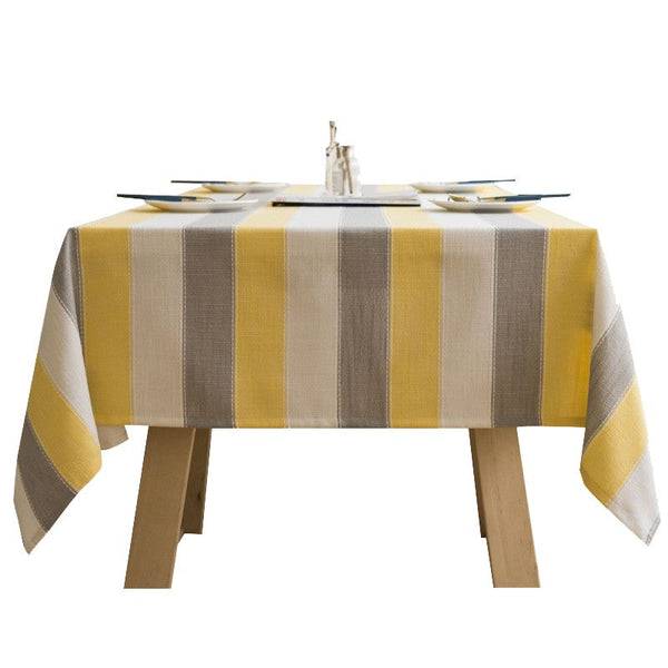 Yellow Stripe Cotton and Linen Tablecloths, Rectangular Tablecloth for Oval Table, Kitchen Rectangular Table Covers, Modern Table Cloths for Dining Room-HomePaintingDecor
