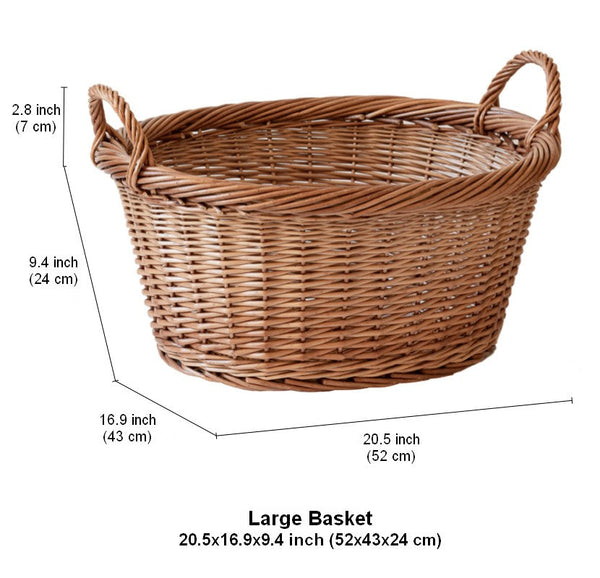 Willow Weaving Baskets for Vegetable, Natural Fruit Basket, Kitchen Storage Baskets, Large Picnic Food Basket with Handle, Natural Hand-woven Wicker Storage Basket-HomePaintingDecor