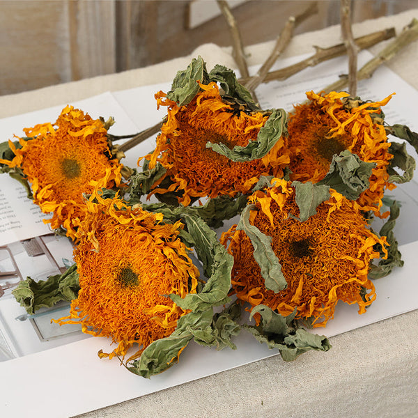 Natural Decorations, A Bunch of Sunflowers, Flower Arrangement, Handmade Artificial Flowers for Home Decor, Natural Dried Sunflower Stems-HomePaintingDecor