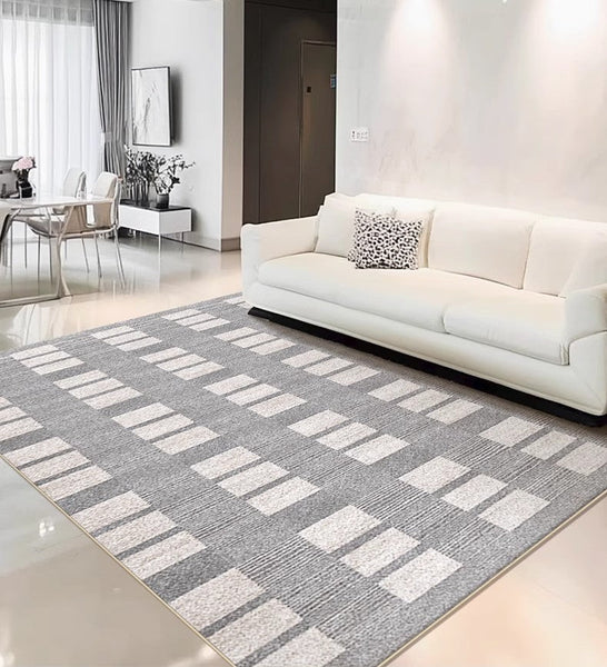 Dining Room Floor Rug, Large Gray Floor Rugs for Living Room, Modern Floor Rugs for Bedroom, Extra Large Geometric Modern Rugs for Office-HomePaintingDecor