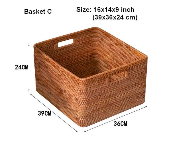 Woven Rattan Storage Baskets for Kitchen, Rectangular Storage Basket, Wicker Storage Basket for Clothes, Storage Baskets for Bathroom, Kitchen Storage Basket-HomePaintingDecor