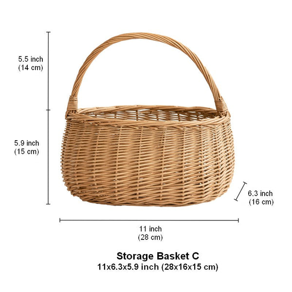 Wicker Storage Basket for Kitchen, Hand-woven Picnic Food Basket with Handle, Willow Weaving Baskets for Vegetable, Natural Fruit Basket, Storage Basket for Shelves-HomePaintingDecor