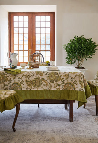 Extra Large Modern Tablecloth Ideas for Dining Room Table, Green Flower Pattern Table Cover for Kitchen, Outdoor Picnic Tablecloth, Rectangular Tablecloth for Round Table-HomePaintingDecor