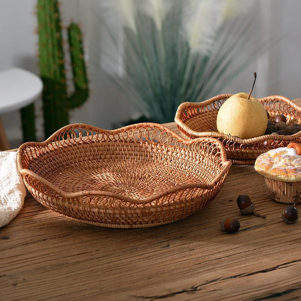 Woven Rattan Basket, Fruit Storage Basket, Woven Round Storage Basket, Storage Baskets for Kitchen-HomePaintingDecor
