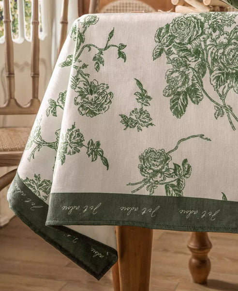 Chenille Flower Tablecloth for Dining Table, Elegant French Style Table Cover for Dining Room Table, Modern Rectangle Tablecloth for Oval Table-HomePaintingDecor