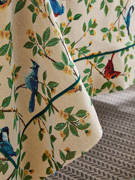 Bird Flower Pattern Farmhouse Table Cloth, Large Modern Rectangle Tablecloth for Dining Room Table, Square Tablecloth for Round Table-HomePaintingDecor
