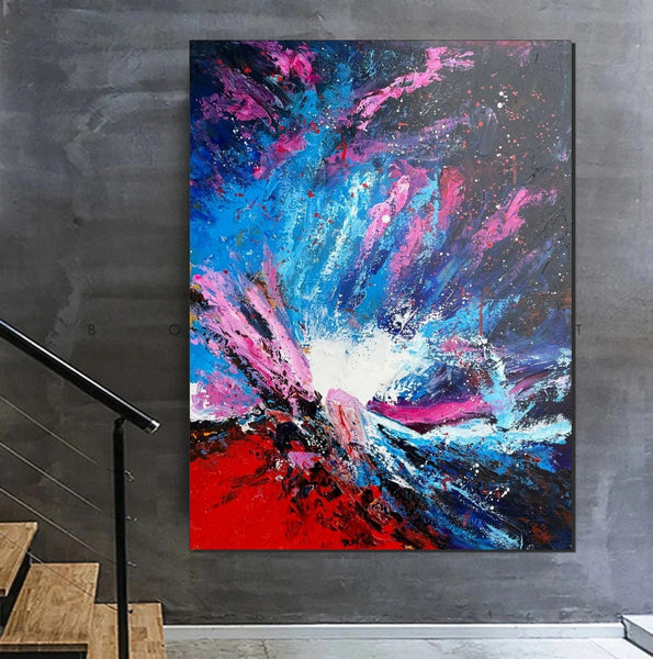 Abstract Paintings Behind Sofa, Contemporary Canvas Wall Art, Buy Paintings Online, Acrylic Paintings for Bedroom, Palette Knife Canvas Art-HomePaintingDecor