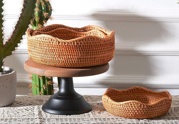 Woven Round Storage Basket, Rattan Storage Basket, Fruit Basket, Storage Baskets for Kitchen-HomePaintingDecor