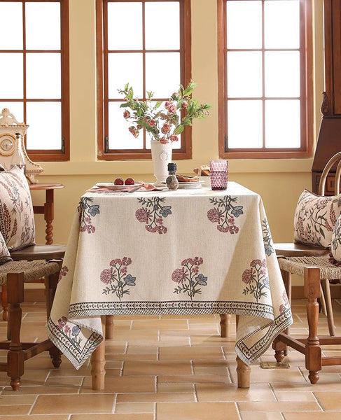 Beautiful Large Modern Tablecloth, Spring Flower Rustic Table Cover, Rectangle Tablecloth for Dining Table, Square Linen Tablecloth for Coffee Table-HomePaintingDecor