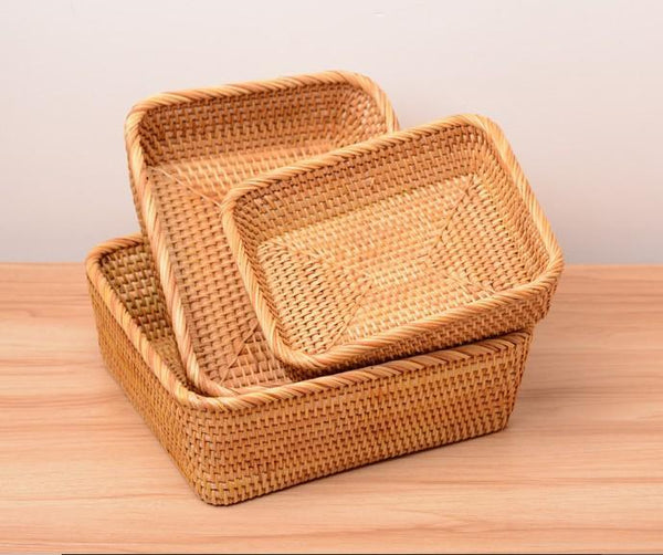 Woven Rectangular Storage Basket, Lovely Rattan Storage Basket, Storage Baskets for Kitchen-HomePaintingDecor