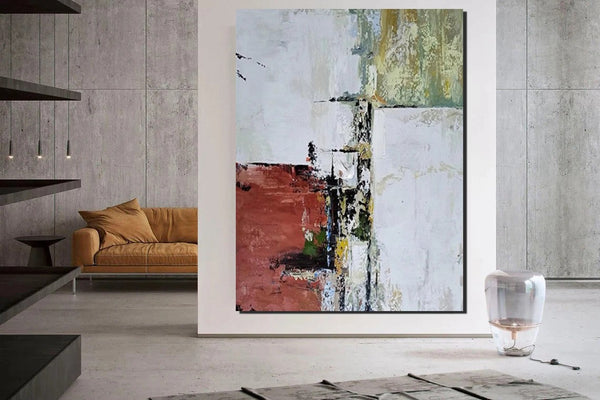 Contemporary Art Painting, Modern Paintings, Bedroom Acrylic Painting, Simple Painting Ideas, Living Room Wall Painting, Large Red Canvas Painting-HomePaintingDecor