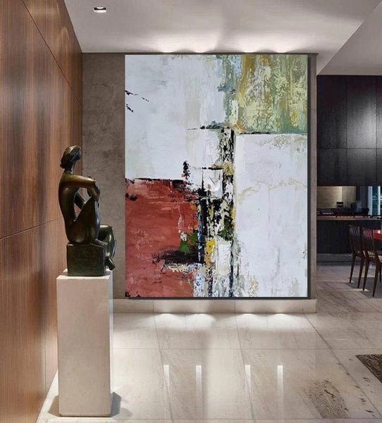 Contemporary Art Painting, Modern Paintings, Bedroom Acrylic Painting, Simple Painting Ideas, Living Room Wall Painting, Large Red Canvas Painting-HomePaintingDecor