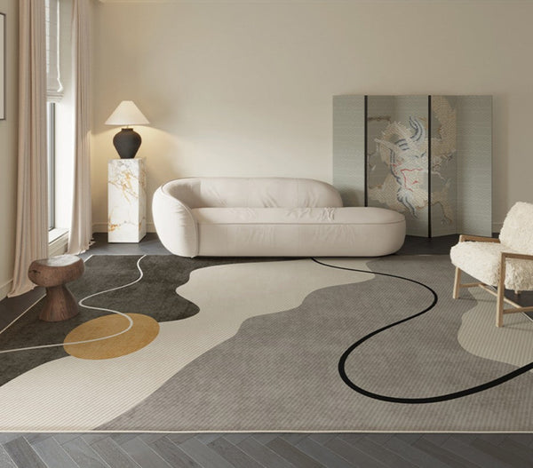 Dining Room Floor Carpet Placement Ideas, Geometric Area Rugs for Bedroom, Modern Area Rugs for Living Room, Abstract Contemporary Modern Rugs-HomePaintingDecor