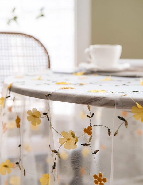 Yellow Flower Lace Tablecloths, Extra Large Rectangular Tablecloth for Oval Table, Lace Embroidered Table Covers, Rectangular Table Covers for Coffee Table-HomePaintingDecor