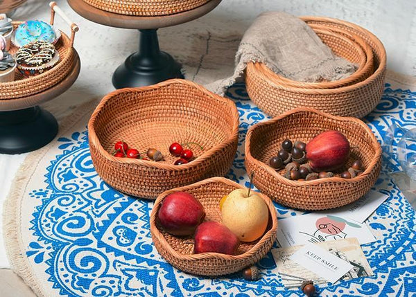 Woven Round Storage Basket, Rattan Storage Basket, Fruit Basket, Storage Baskets for Kitchen-HomePaintingDecor