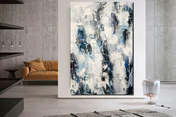 Modern Paintings Behind Sofa, Abstract Paintings for Dining Room, Buy Paintings Online, Palette Knife Canvas Art, Impasto Wall Art-HomePaintingDecor