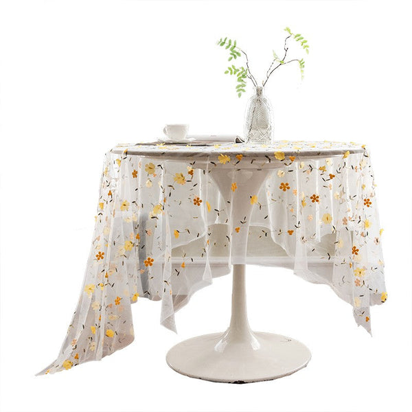 Yellow Flower Lace Tablecloths, Extra Large Rectangular Tablecloth for Oval Table, Lace Embroidered Table Covers, Rectangular Table Covers for Coffee Table-HomePaintingDecor