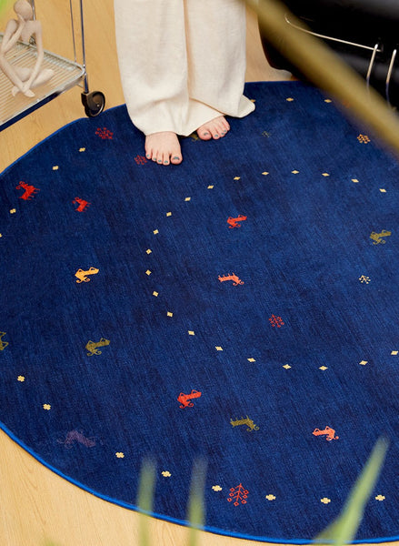 Blue Circular Modern Rugs for Bathroom, Geometric Modern Rug Ideas for Living Room, Modern Rugs for Children's Room, Abstract Contemporary Round Rugs for Dining Room-HomePaintingDecor