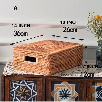 Wicker Rectangular Storage Basket with Lid, Extra Large Storage Baskets for Clothes, Kitchen Storage Baskets, Oversized Storage Baskets for Bedroom-HomePaintingDecor