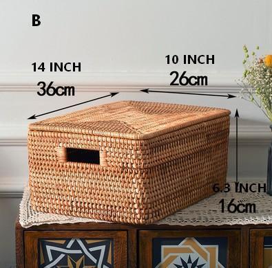 Wicker Rectangular Storage Basket with Lid, Extra Large Storage Baskets for Clothes, Kitchen Storage Baskets, Oversized Storage Baskets for Bedroom-HomePaintingDecor