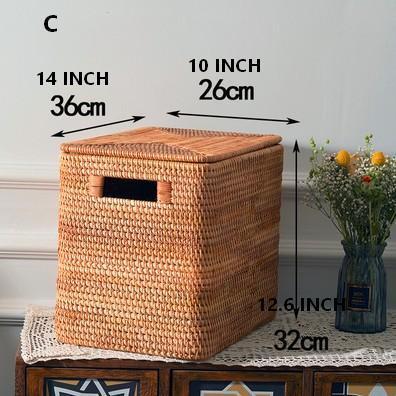 Wicker Rectangular Storage Basket with Lid, Extra Large Storage Baskets for Clothes, Kitchen Storage Baskets, Oversized Storage Baskets for Bedroom-HomePaintingDecor