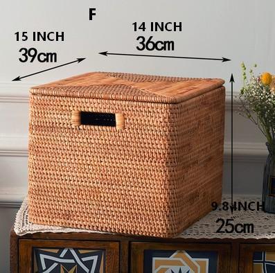 Wicker Rectangular Storage Basket with Lid, Extra Large Storage Baskets for Clothes, Kitchen Storage Baskets, Oversized Storage Baskets for Bedroom-HomePaintingDecor