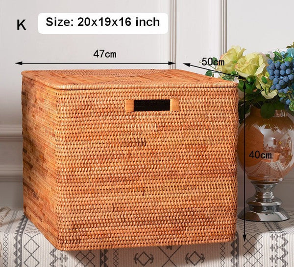 Wicker Rectangular Storage Basket with Lid, Extra Large Storage Baskets for Clothes, Kitchen Storage Baskets, Oversized Storage Baskets for Bedroom-HomePaintingDecor