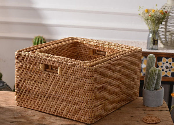Woven Storage Baskets, Rectangular Storage Baskets, Rattan Storage Basket for Shelves, Kitchen Storage Baskets, Storage Baskets for Bathroom-HomePaintingDecor