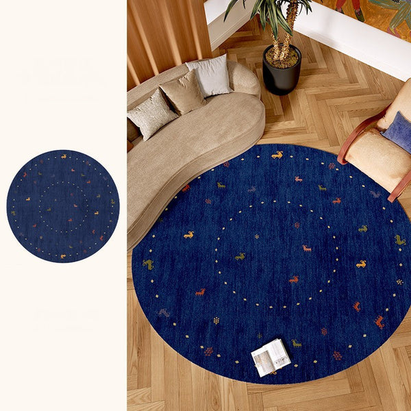 Blue Circular Modern Rugs for Bathroom, Geometric Modern Rug Ideas for Living Room, Modern Rugs for Children's Room, Abstract Contemporary Round Rugs for Dining Room-HomePaintingDecor