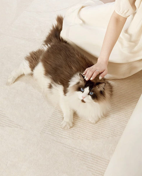 Contemporary Modern Rugs for Bedroom, Abstract Geometric Round Rugs under Sofa, Cream Color Rugs under Coffee Table, Dining Room Modern Rugs-HomePaintingDecor