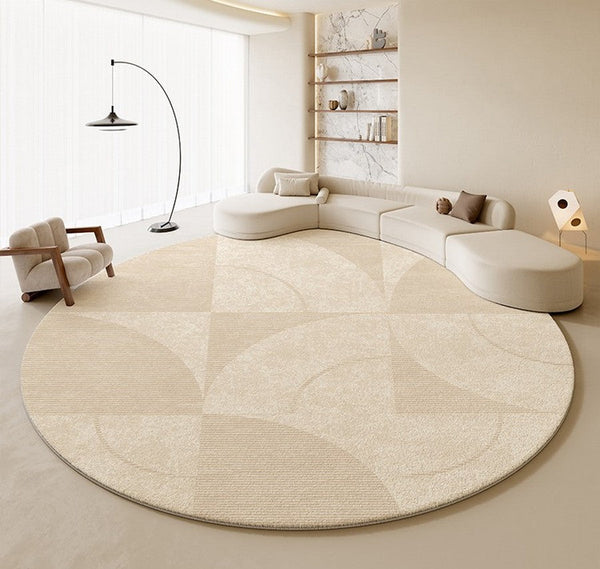 Contemporary Modern Rugs for Bedroom, Abstract Geometric Round Rugs under Sofa, Cream Color Rugs under Coffee Table, Dining Room Modern Rugs-HomePaintingDecor