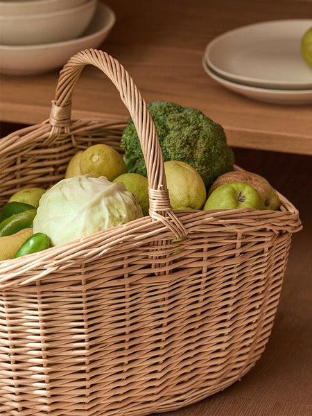 Wicker Storage Basket, Large Picnic Food Basket with Handle, Lovely Willow Weaving Baskets for Vegetable, Natural Fruit Basket, Natural Hand-woven Kitchen Storage Baskets-HomePaintingDecor