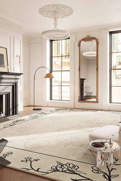 Contemporary Modern Rugs under Dining Room Table, Bedroom Modern Rugs, French Style Rugs for Interior Design, Flower Pattern Modern Rugs for Living Room-HomePaintingDecor