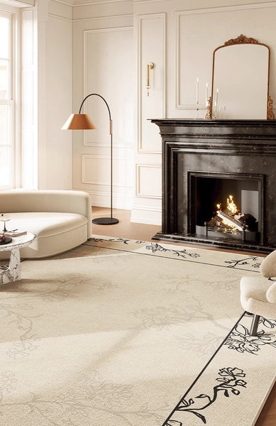 Contemporary Modern Rugs under Dining Room Table, Bedroom Modern Rugs, French Style Rugs for Interior Design, Flower Pattern Modern Rugs for Living Room-HomePaintingDecor