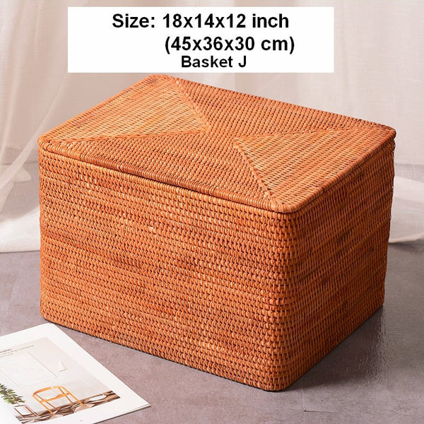 Woven Storage Baskets, Rectangular Storage Basket with Lid, Large Storage Basket for Clothes, Storage Baskets for Shelves, Kitchen Storage Baskets-HomePaintingDecor