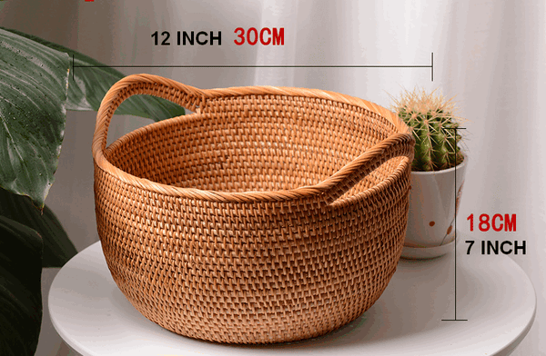 Woven Storage Basket, Kitchen Storage Basket, Large Rattan Basket, Kitchen Storage Ideas, Round Storage Basket-HomePaintingDecor