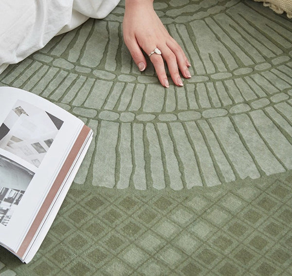 Dining Room Floor Rugs, Modern Rug Ideas for Living Room, Green Modern Rugs under Sofa, Abstract Contemporary Rugs for Bedroom-HomePaintingDecor