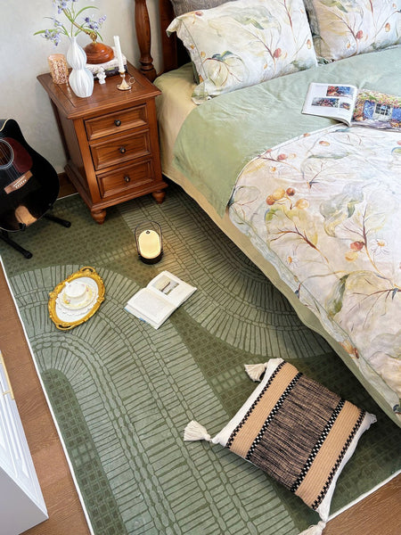 Dining Room Floor Rugs, Modern Rug Ideas for Living Room, Green Modern Rugs under Sofa, Abstract Contemporary Rugs for Bedroom-HomePaintingDecor