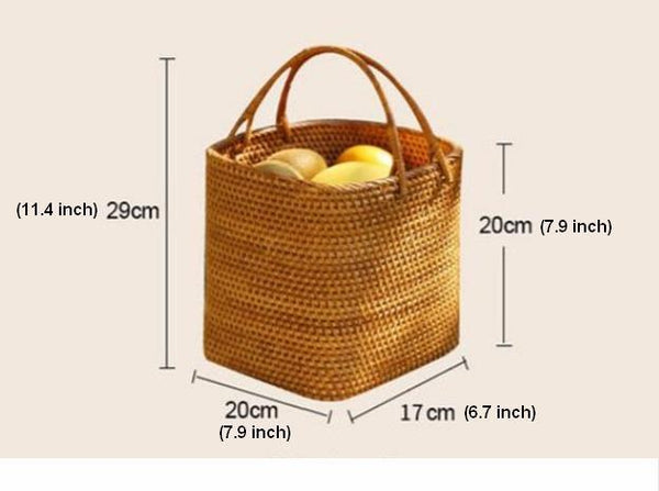 Woven Rattan Storage Basket with Handle, Storage Basket for Picnic, Fruit Storage Basket, Kitchen Storage Basekt-HomePaintingDecor