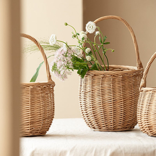 Wicker Storage Basket for Kitchen, Hand-woven Picnic Food Basket with Handle, Willow Weaving Baskets for Vegetable, Natural Fruit Basket, Storage Basket for Shelves-HomePaintingDecor