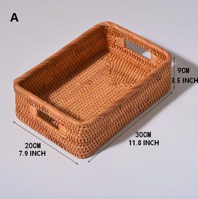 Woven Rectangular Basket with Handle, Rattan Storage Basket for Shelves, Woven Storage Baskets for Bathroom-HomePaintingDecor