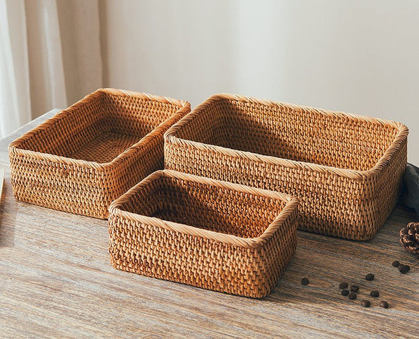 Woven Rectangular Basket for Shelves, Rattan Storage Basket, Storage Baskets for Bathroom, Woven Baskets for Living Room-HomePaintingDecor