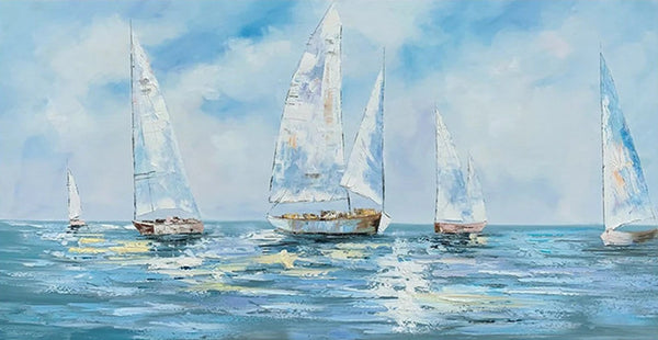 Contemporary Canvas Artwork, Abstract Wall Art Paintings, Modern Art Paintings for Dining Room, Sail Boat Acrylic Paintings on Canvas, Hand Painted Wall Art Paintings-HomePaintingDecor