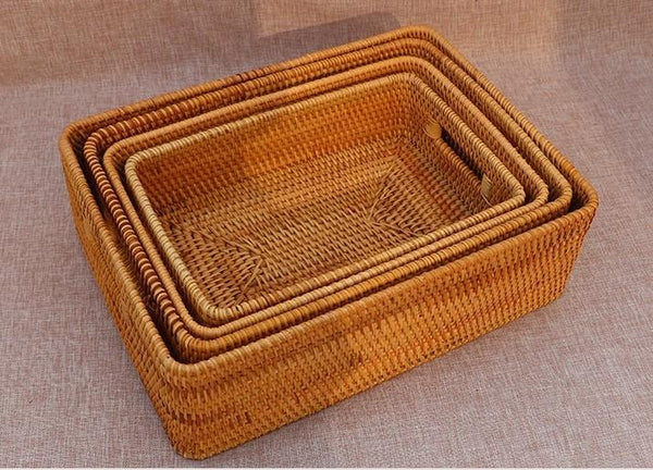Woven Storage Baskets, Rectangular Storage Baskets, Rattan Storage Basket for Shelves, Kitchen Storage Baskets, Storage Baskets for Bathroom-HomePaintingDecor