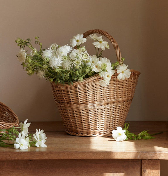 Willow Weaving Baskets with Handle, Large Picnic Food Basket with Handle, Natural Hand-woven Wicker Storage Basket, Natural Fruit Baskets, Kitchen Storage Baskets-HomePaintingDecor
